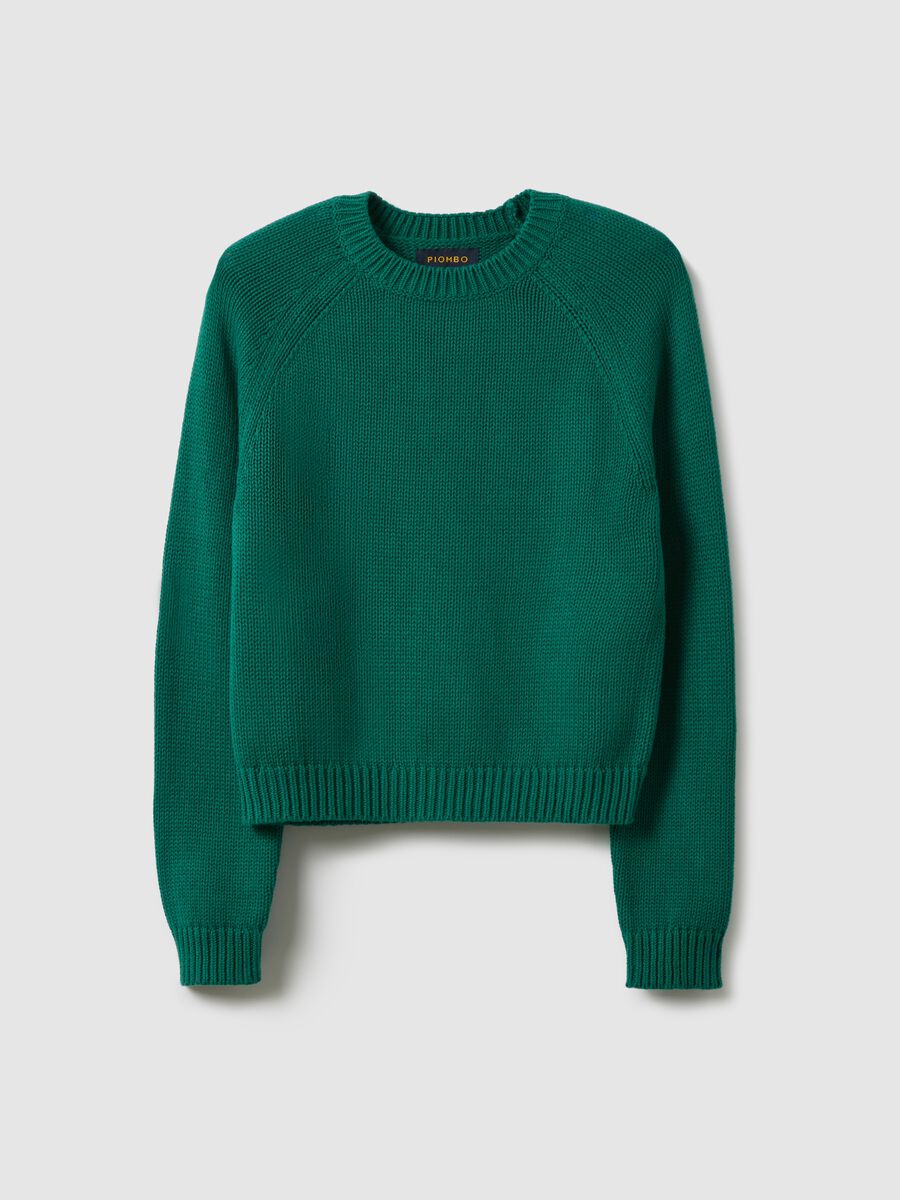 Green crew neck pullover in pure cotton regular fit_4