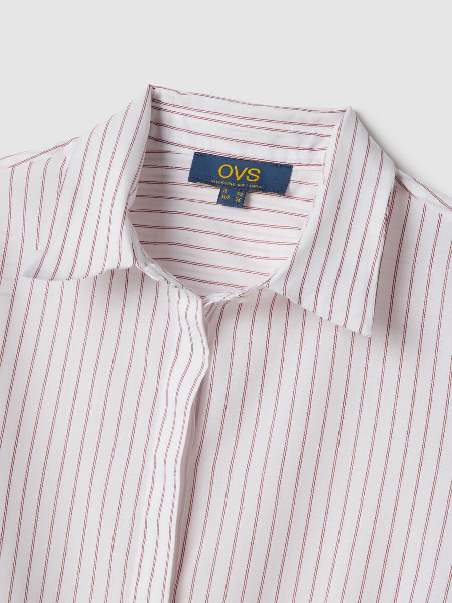 Multicolour striped slim fit cotton blend shirt with classic collar_5