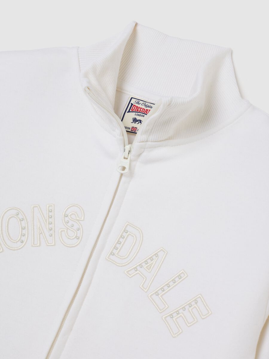 White cotton blend sweatshirt regular fit with logo and glitter_5