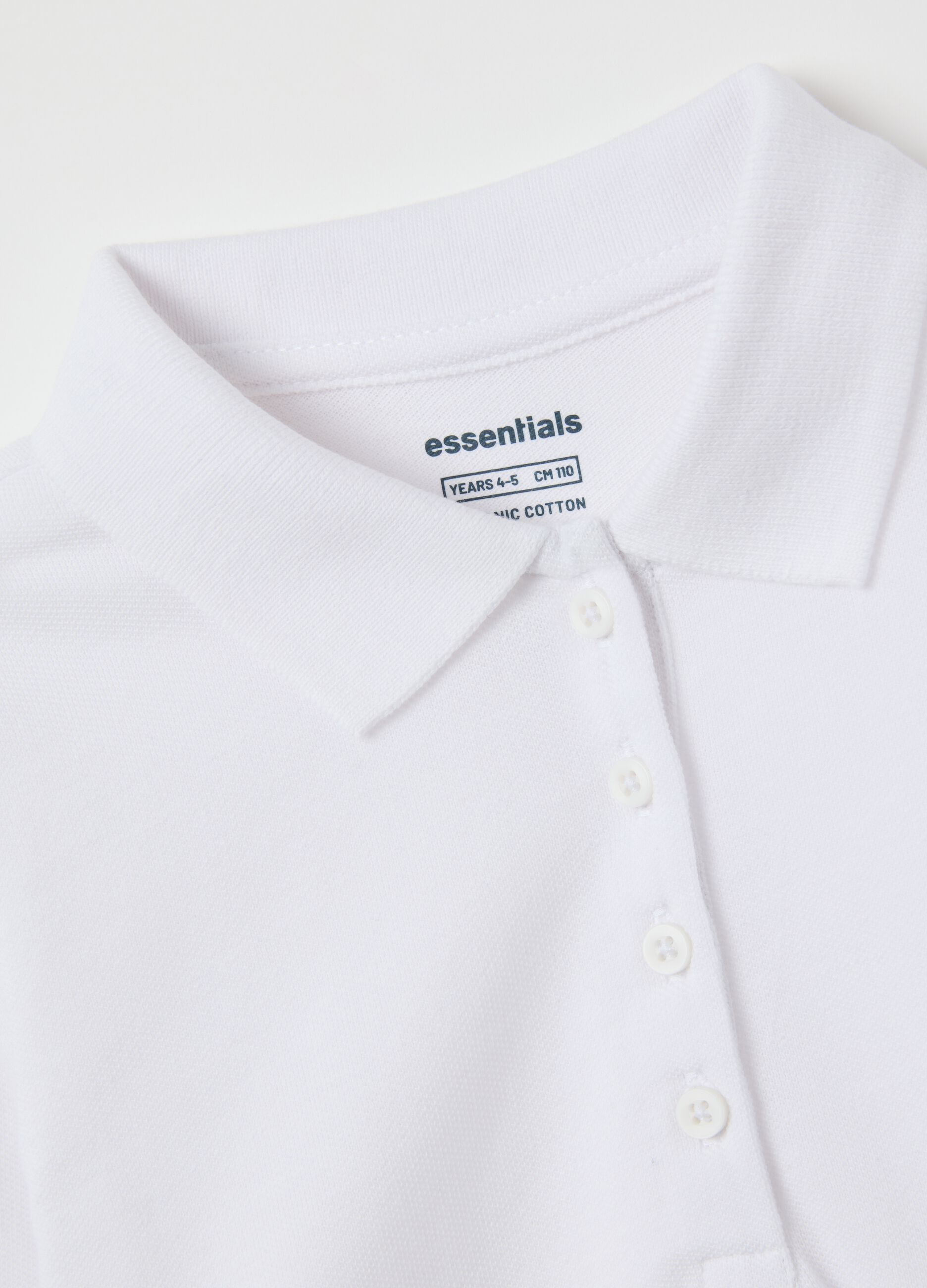 Girls' white pure cotton polo, regular fit