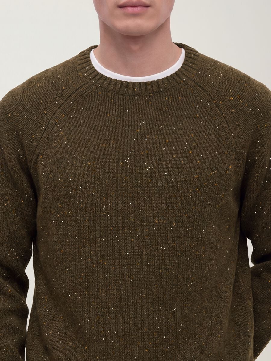 Maglione verde in misto cotone e lana girocollo_2