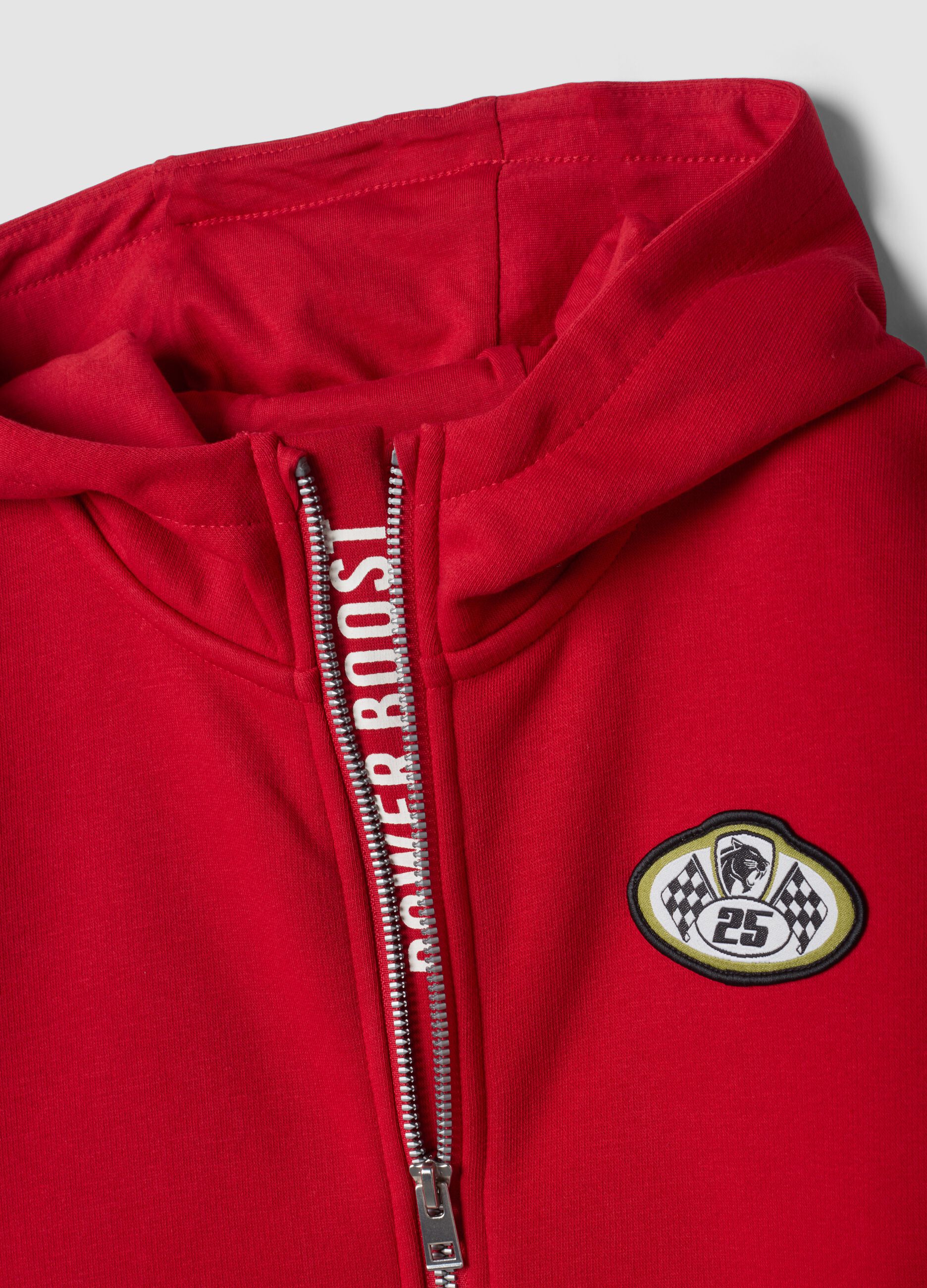 Red cotton-blend hoodie with racing print, relaxed fit