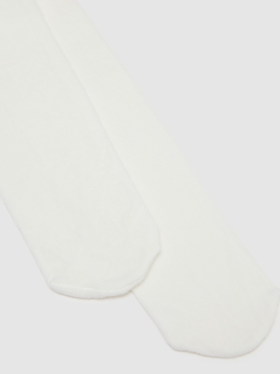 Collant da bambina in misto cotone bianco elasticizzato_1