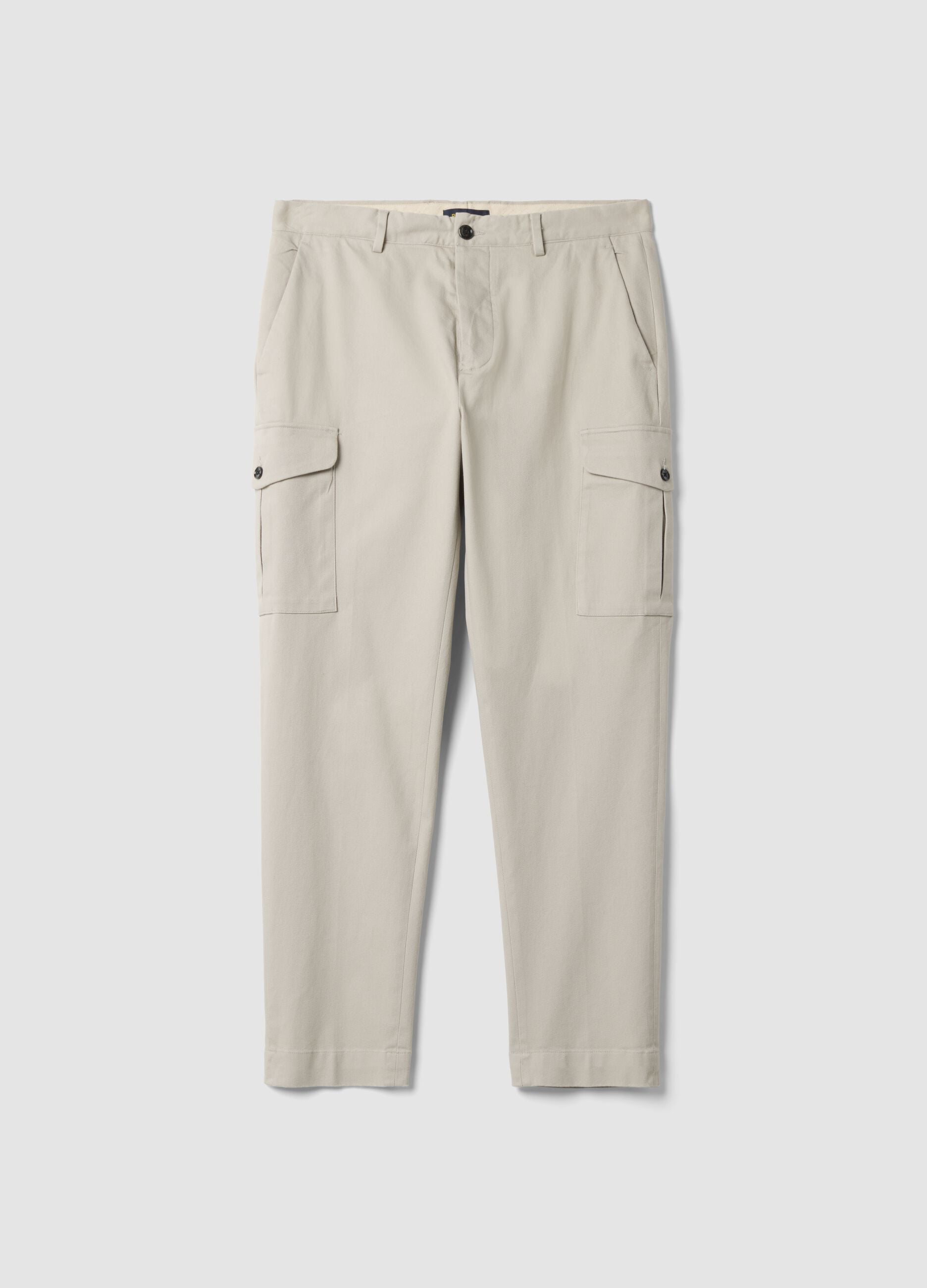 Pantaloni grigi cargo in twill di cotone elasticizzato comfort fit