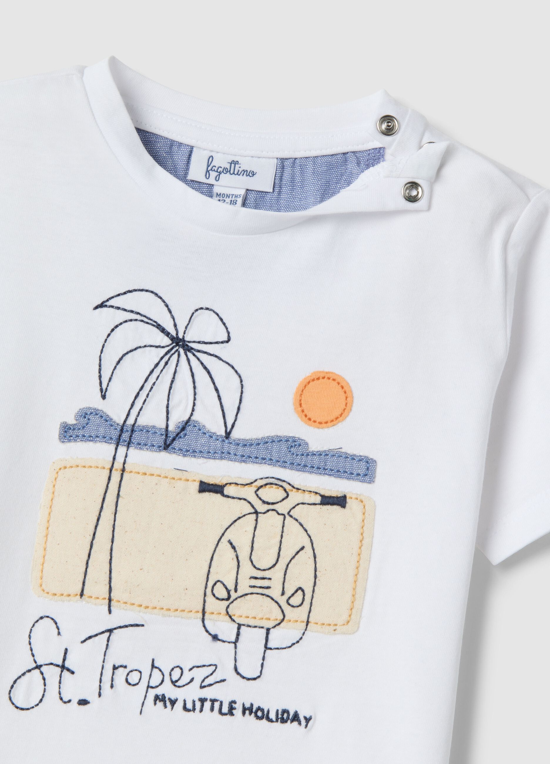 White pure cotton T-shirt for baby boy with print