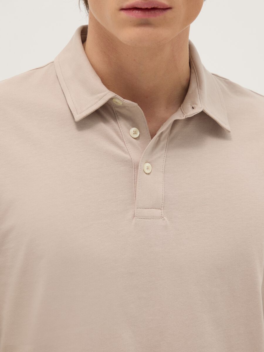 Beige long-sleeve pure cotton polo regular fit_3
