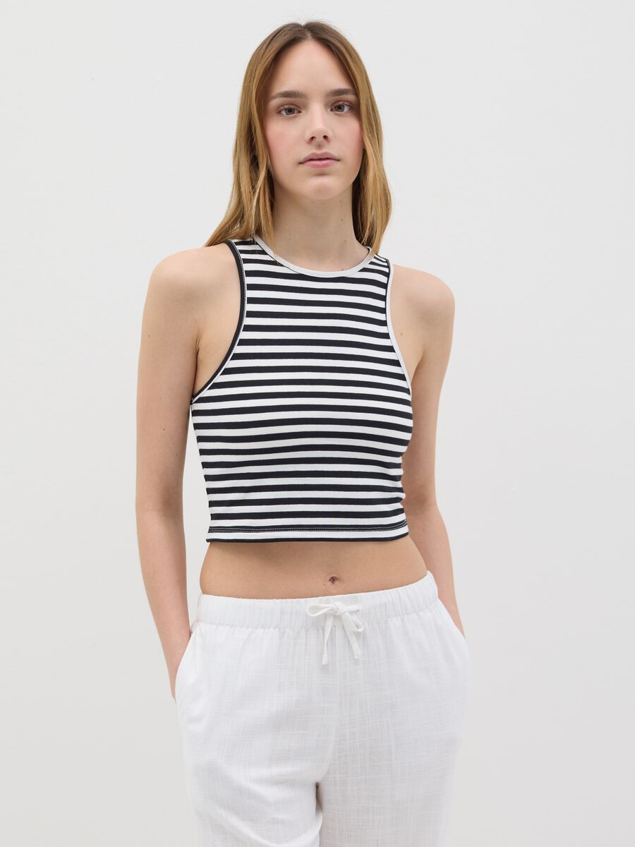 Women’s multicoloured short fitted top in stretch cotton_0