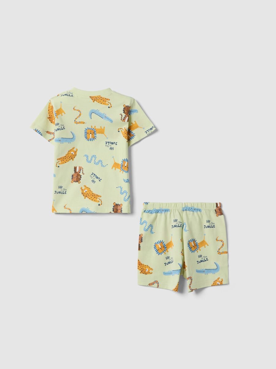 Pigiama in puro cotone verde da neonato regular fit con animali_1