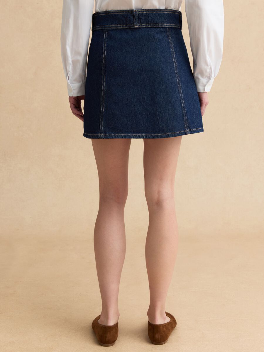 High-waisted blue denim pure cotton regular fit miniskirt_2