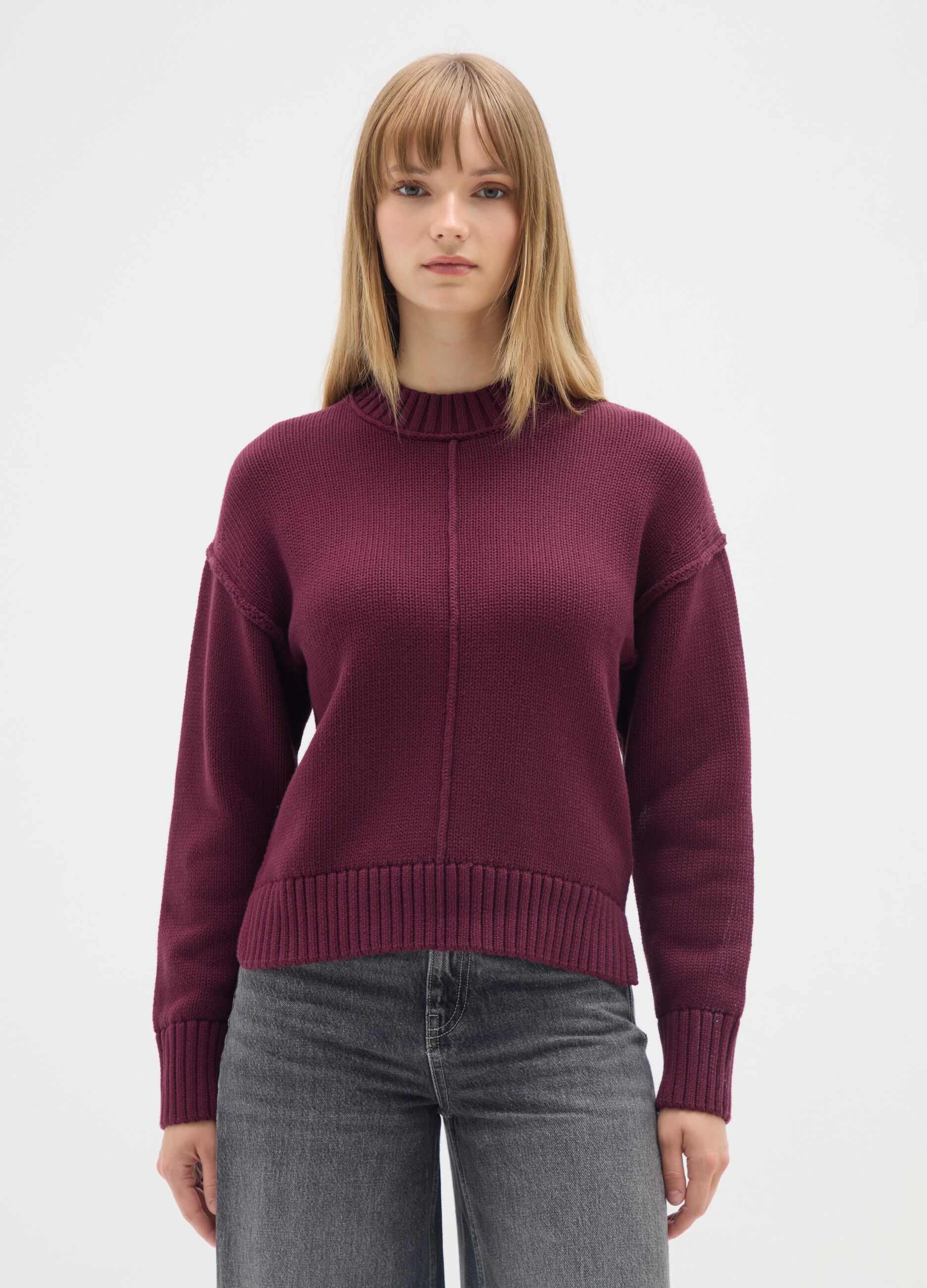 Purple Cotton Turtleneck Sweater