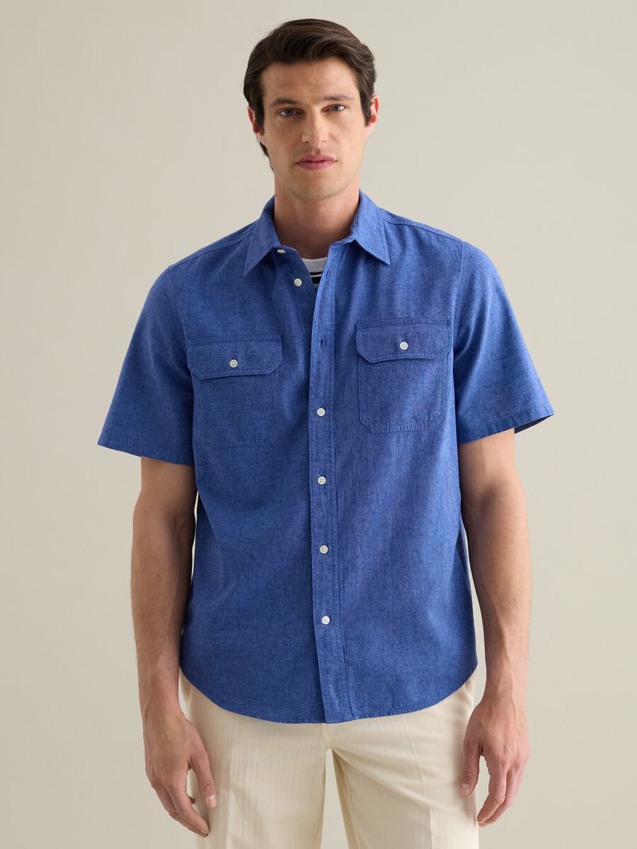 Blue cotton and linen shirt_0