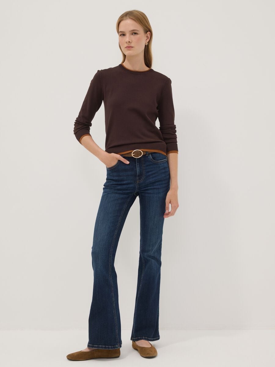 Maglia marrone in misto viscosa a maniche lunghe_2