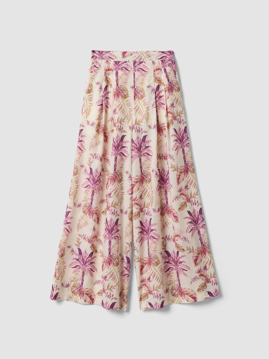 Pantaloni palazzo multicolor tropicali in puro cotone regular fit_0