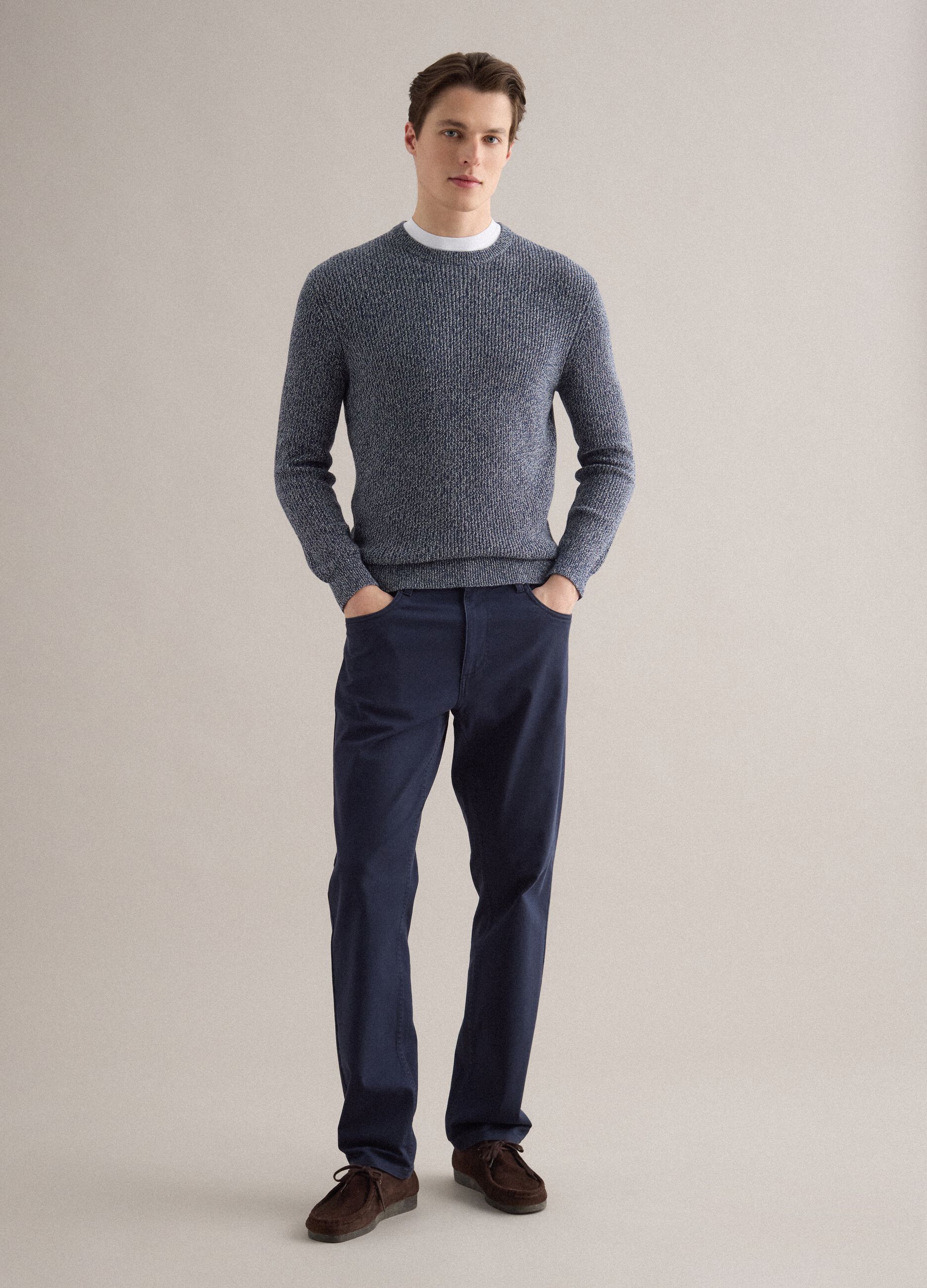 Blue Stretch Twill Trousers Regular Fit