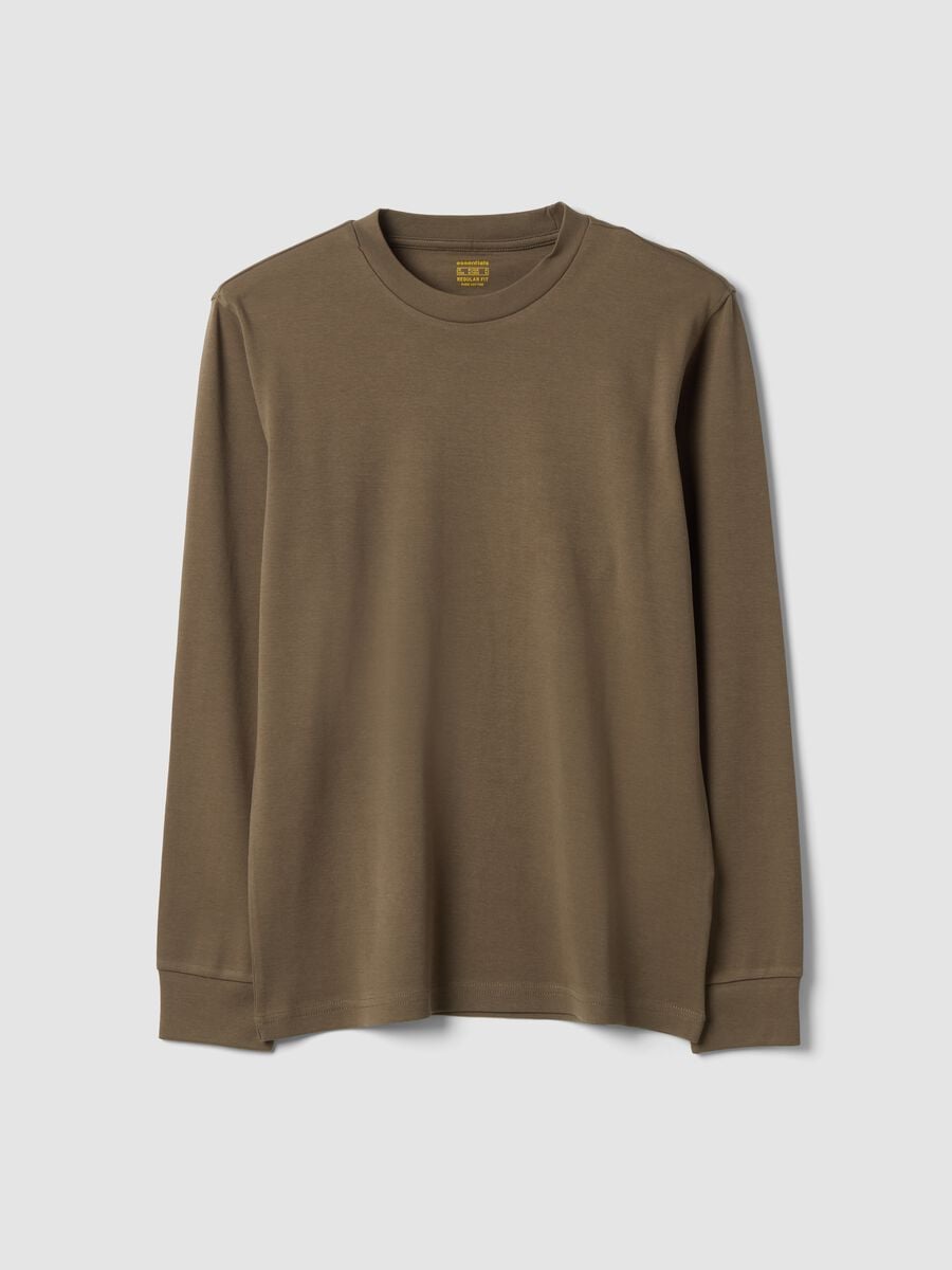 T-shirt marrone in puro cotone con girocollo_0