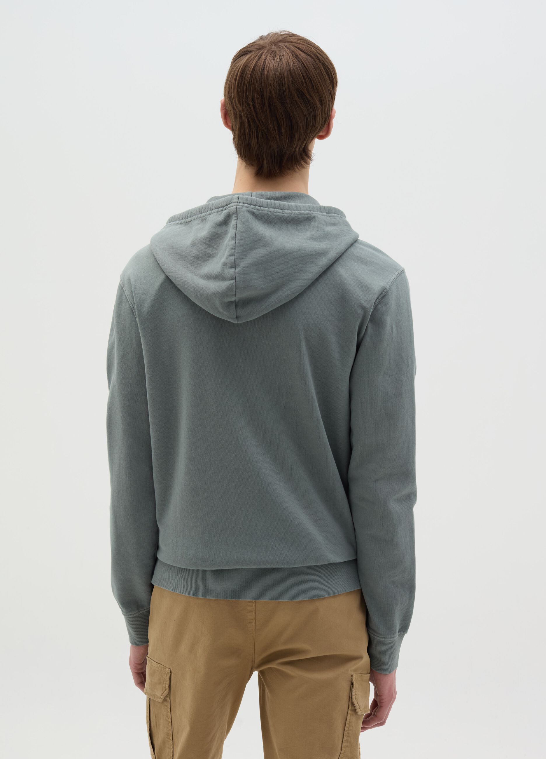 Full-zip sweatshirt in cotton with hood