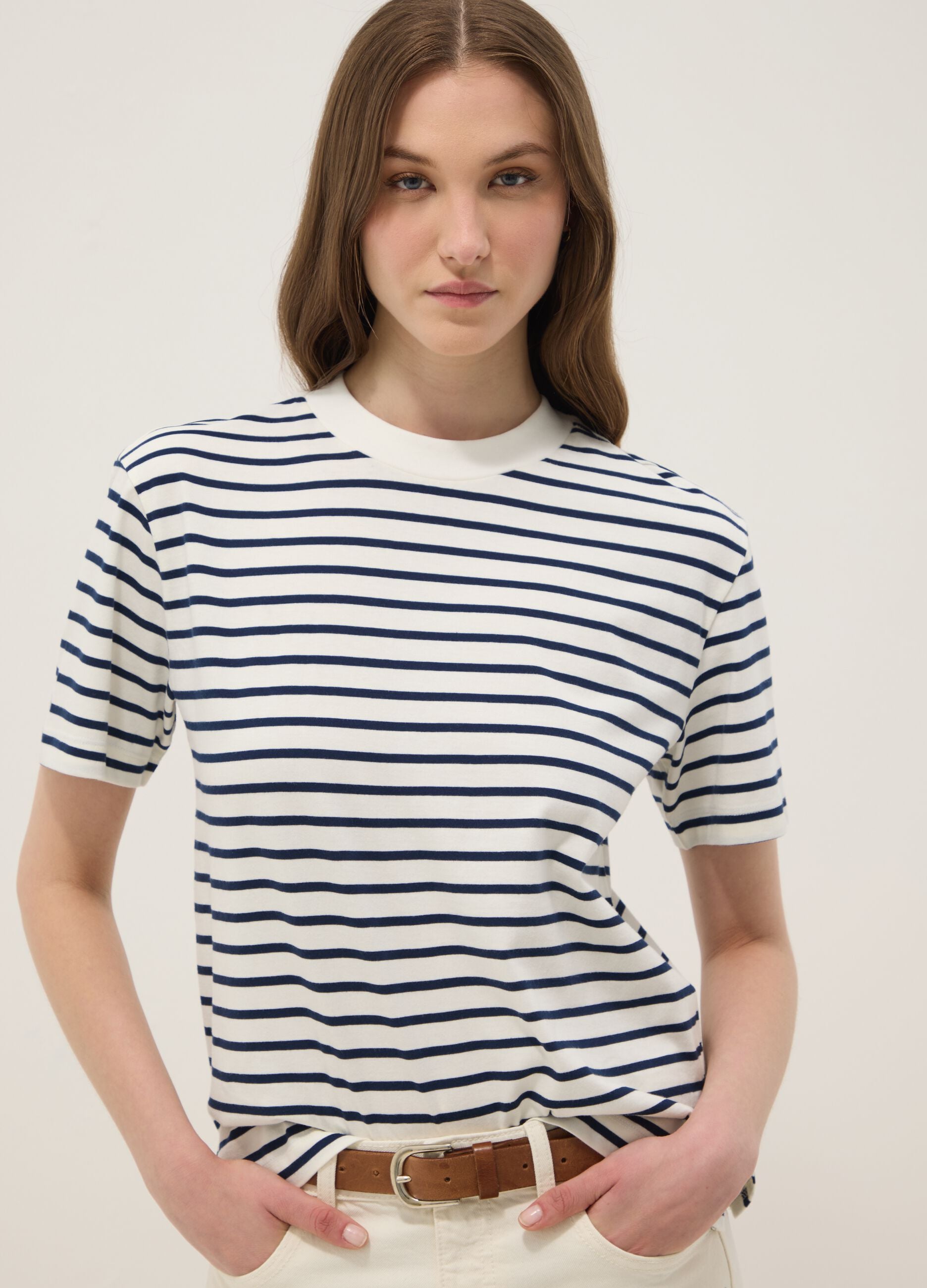 Blue pure cotton striped T-shirt