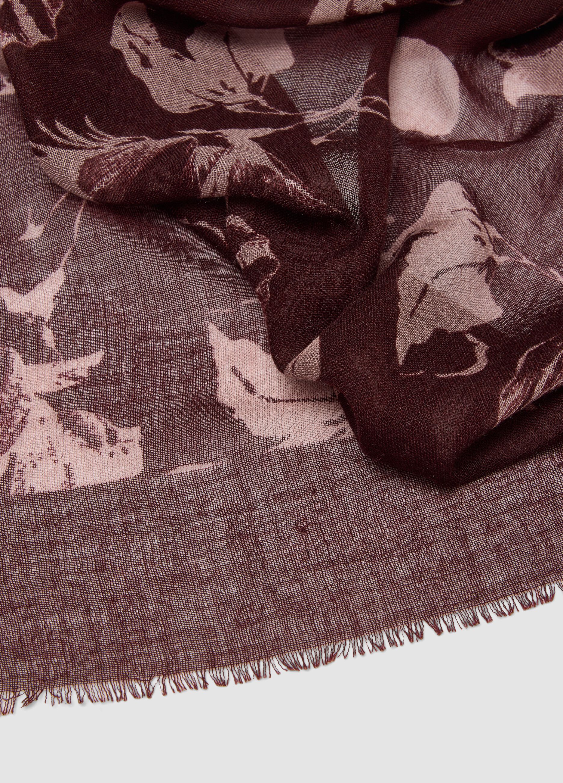 Brown wool-blend scarf with floral pattern