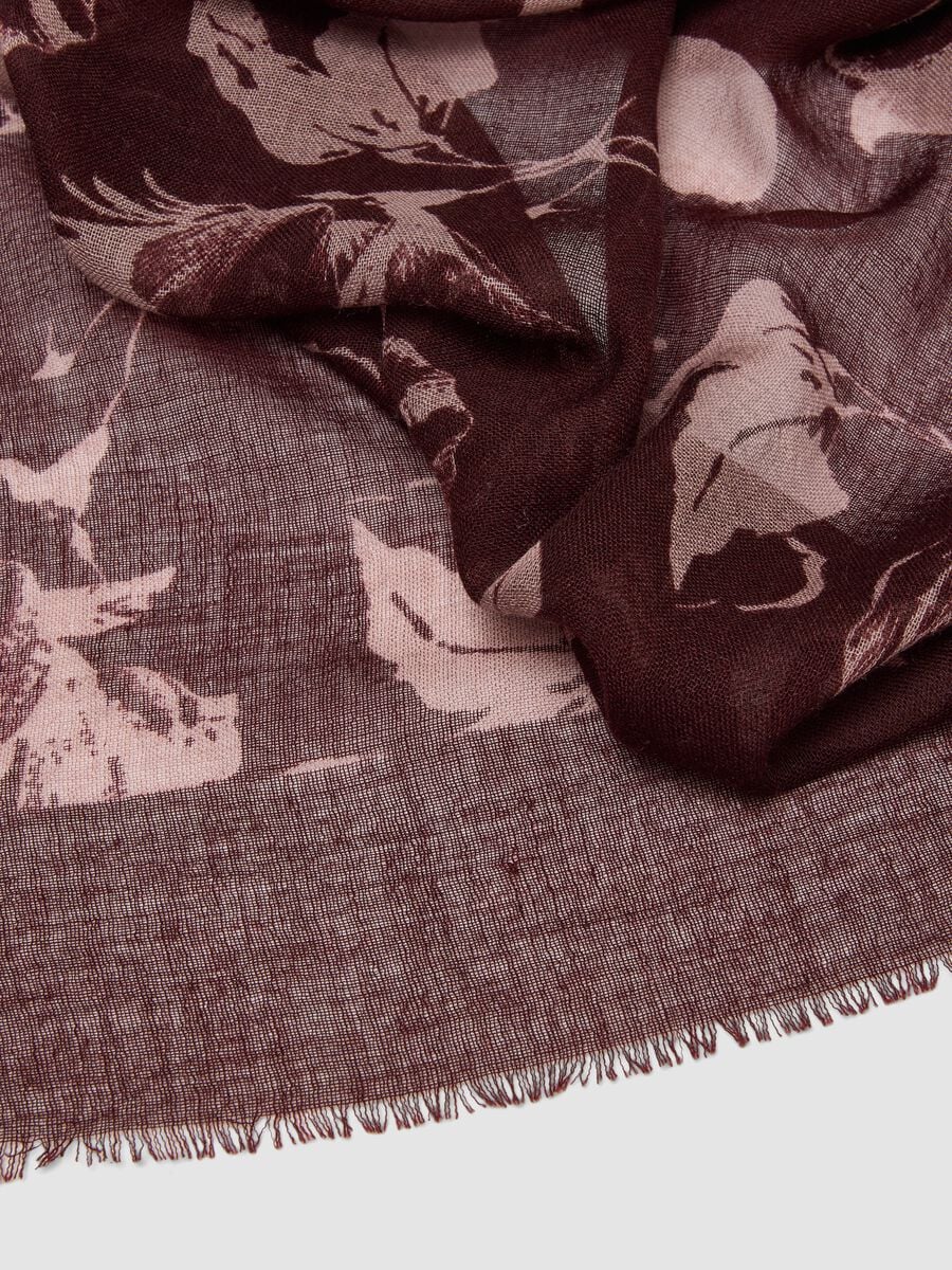 Brown wool-blend scarf with floral pattern_1