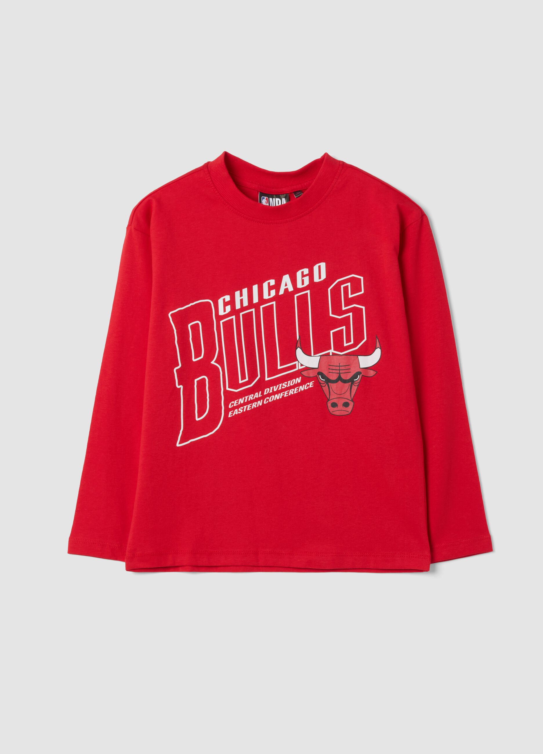 T-shirt rossa in puro cotone con stampa Chicago Bulls