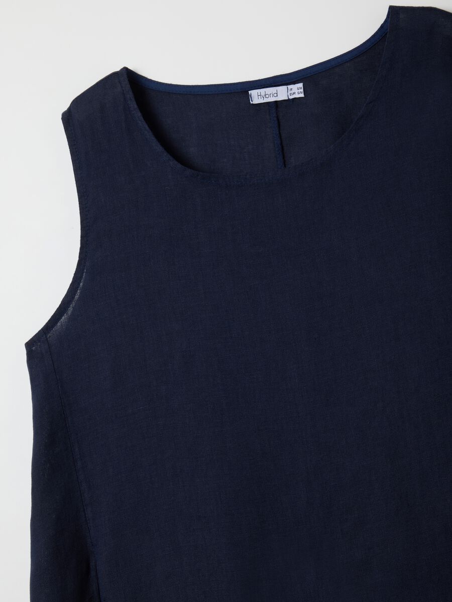 Women's Pure Blue Linen Dress Regular Fit_1