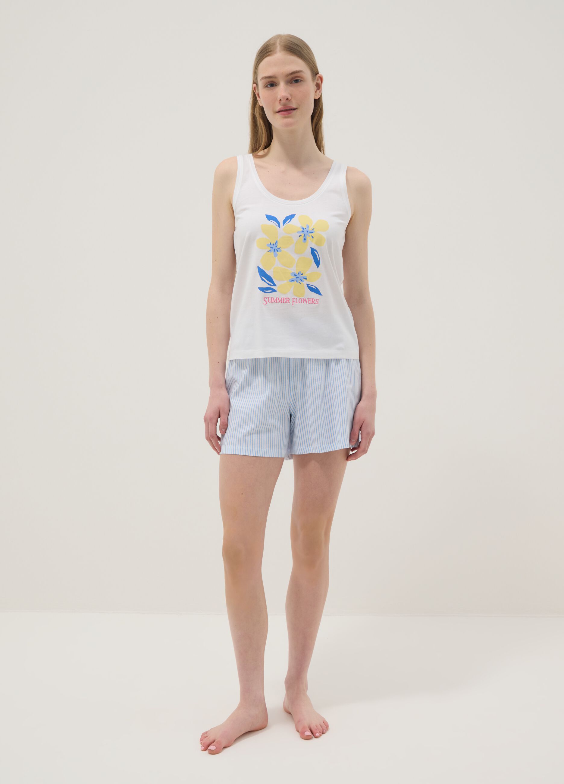 Pure cotton multicolour striped pyjama shorts, regular fit