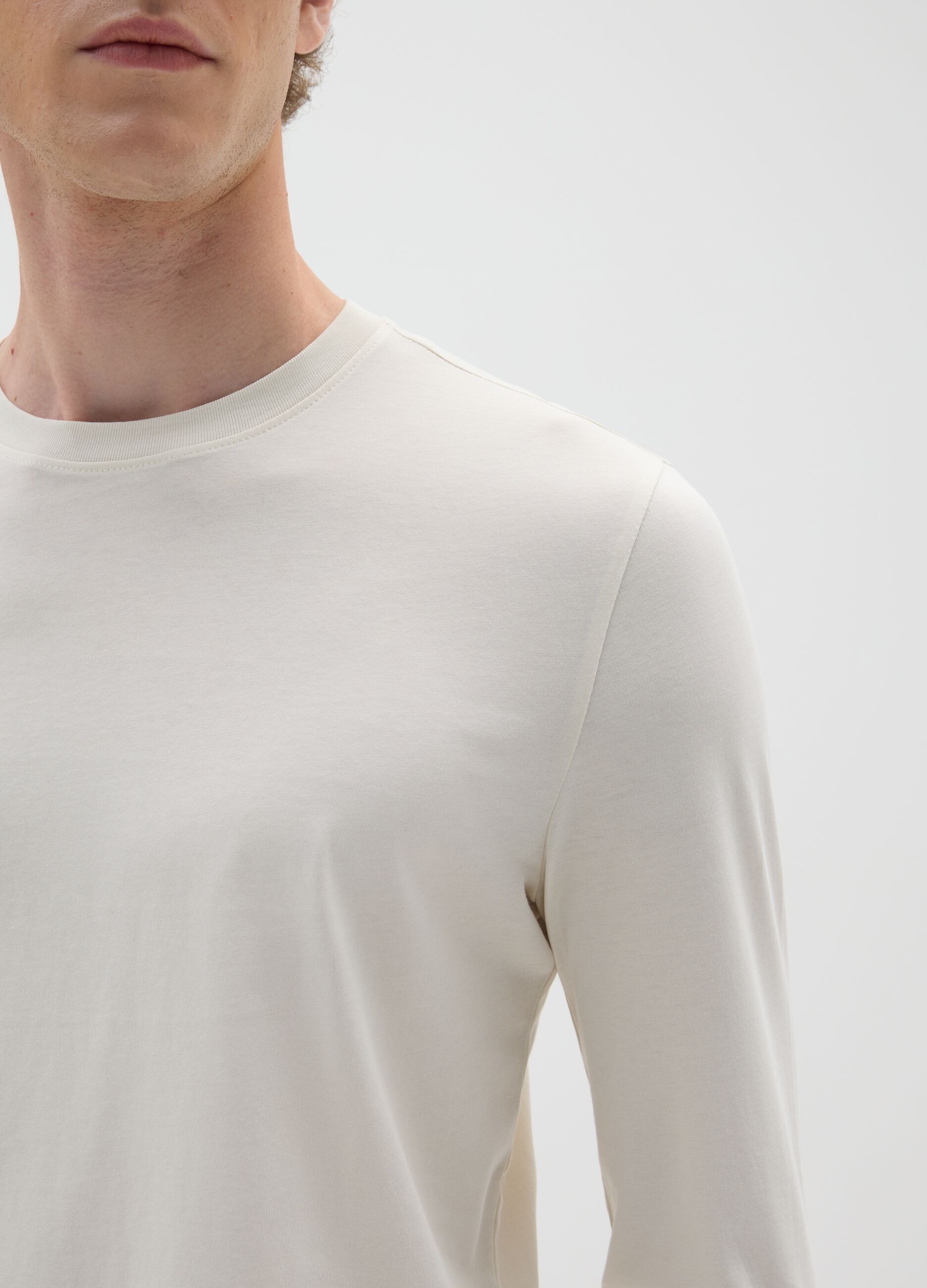 Beige pure cotton regular fit jumper