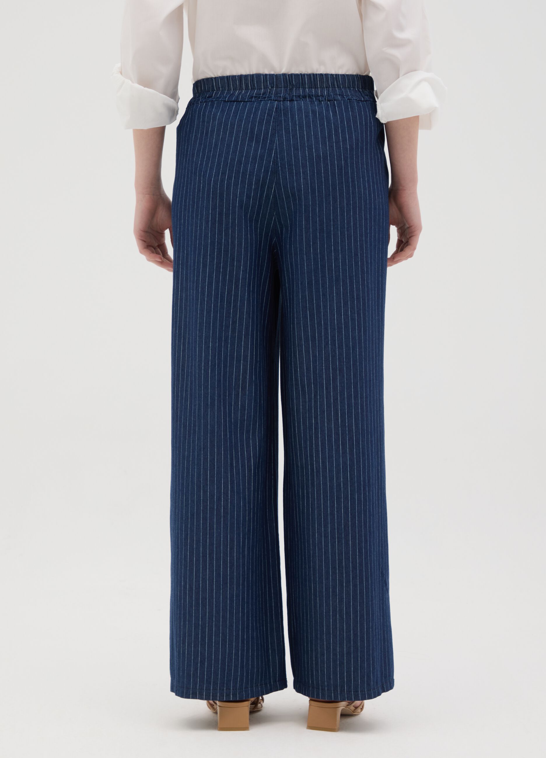 Women's blue pure cotton regular fit trousers