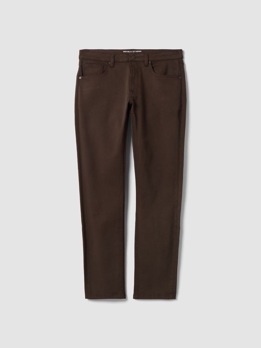 Brown denim jeans in stretch cotton, slim fit_0