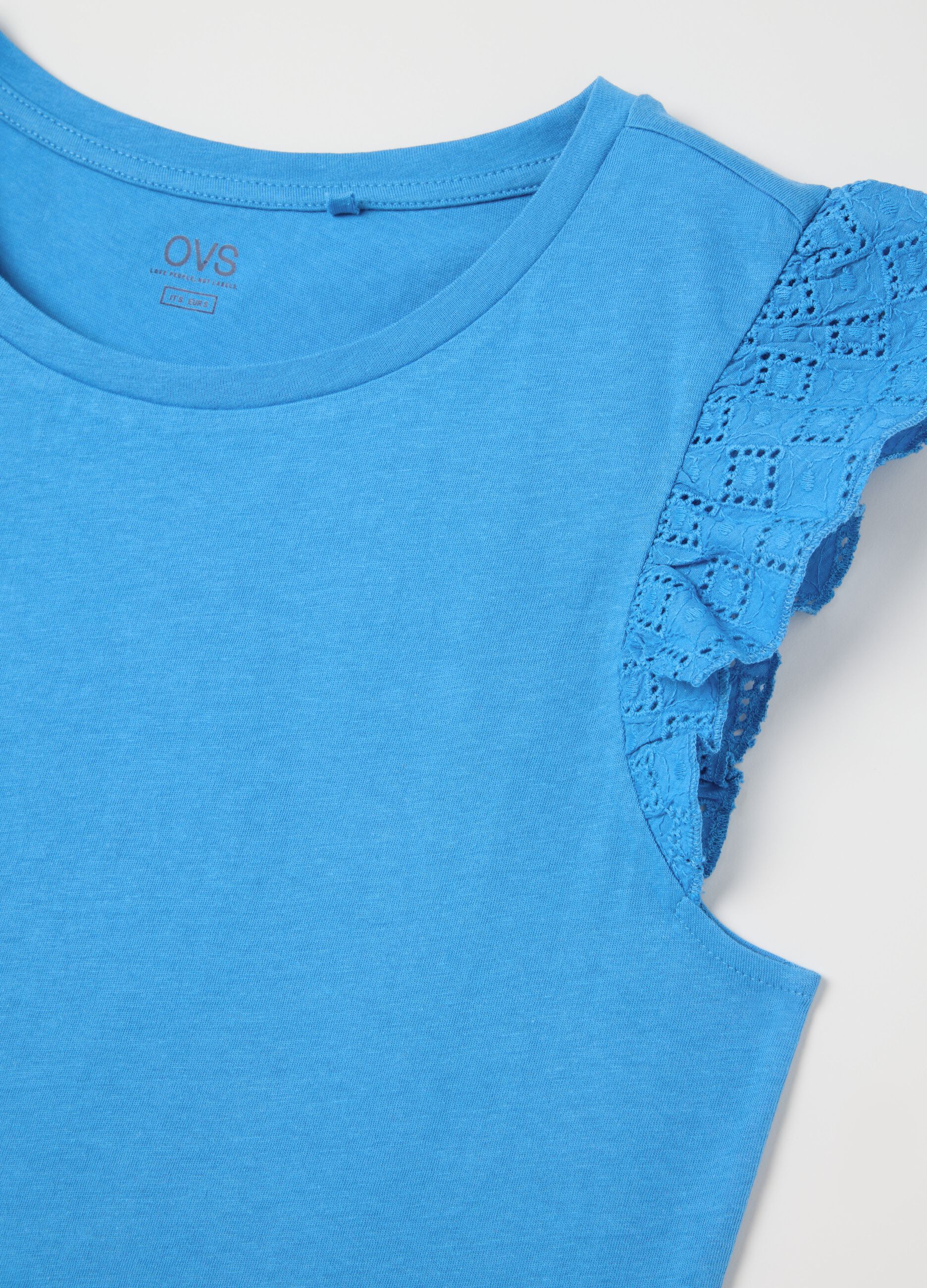 Azure cotton top with lace shoulder straps