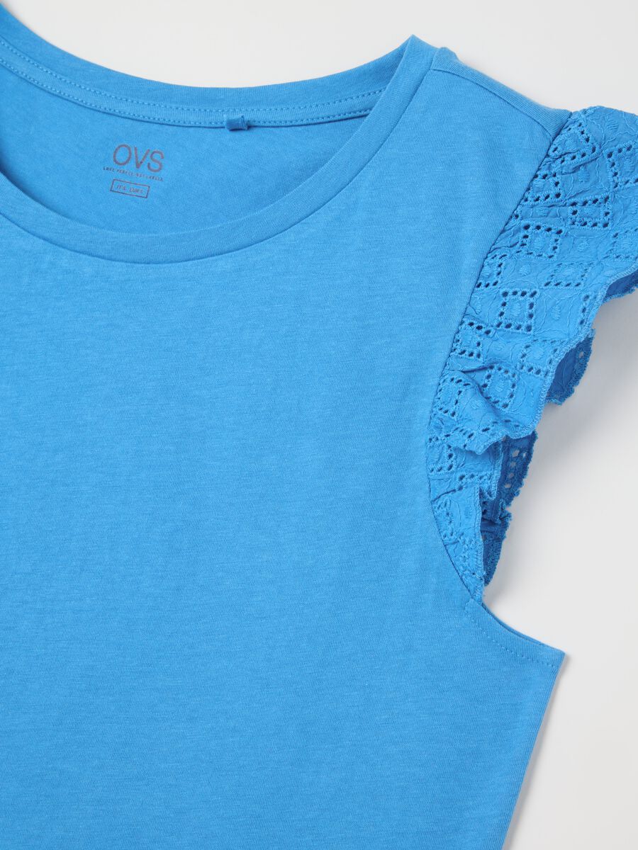 Azure cotton top with lace shoulder straps_5