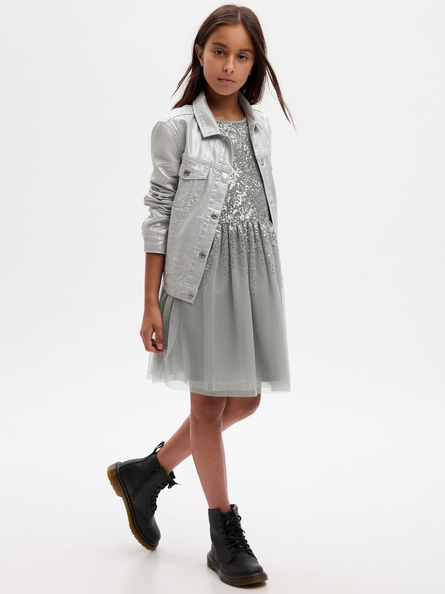 Vestito corto con paillettes e tulle_0