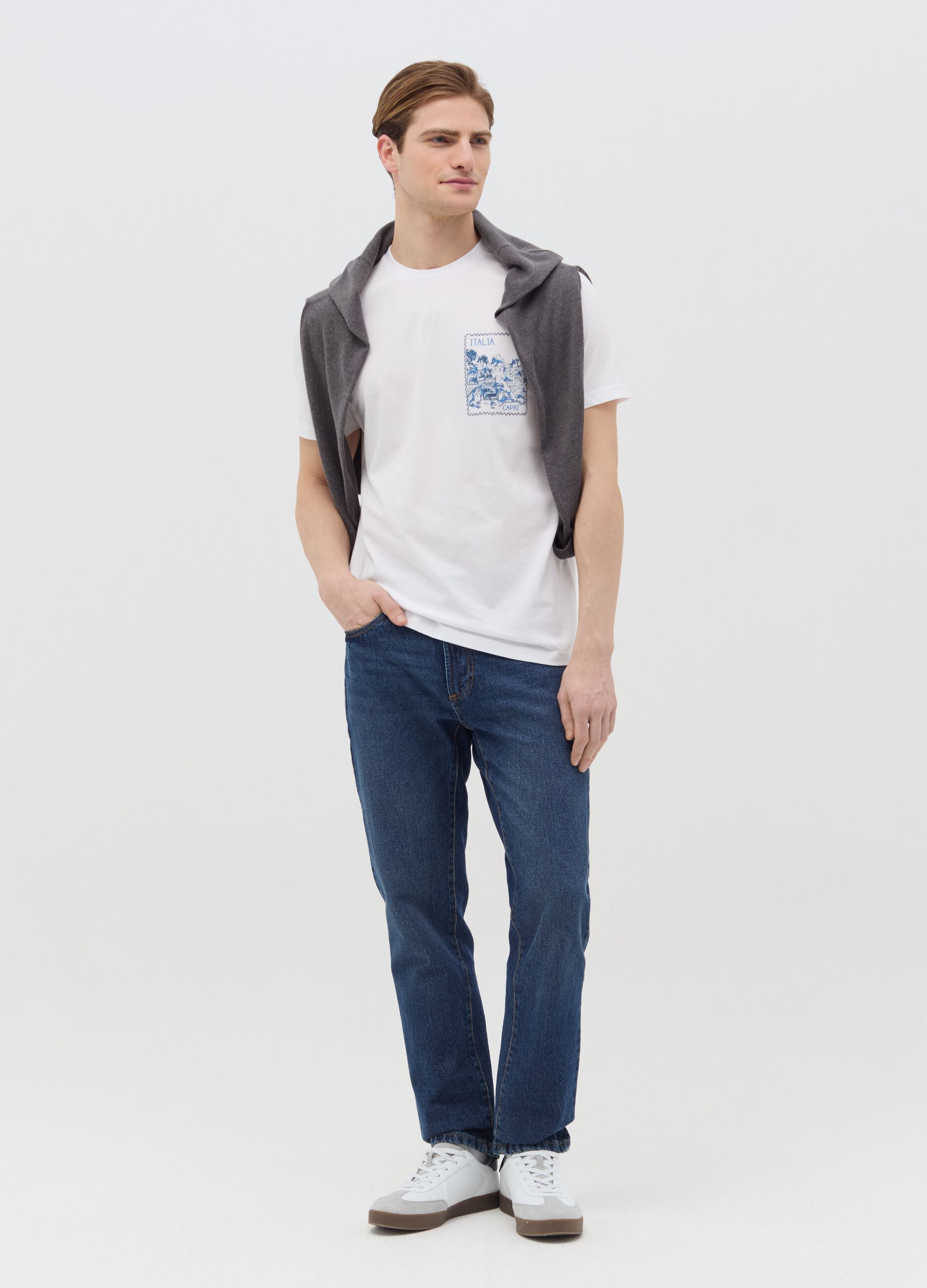 Cotton T-shirt with "Italia Capri" print