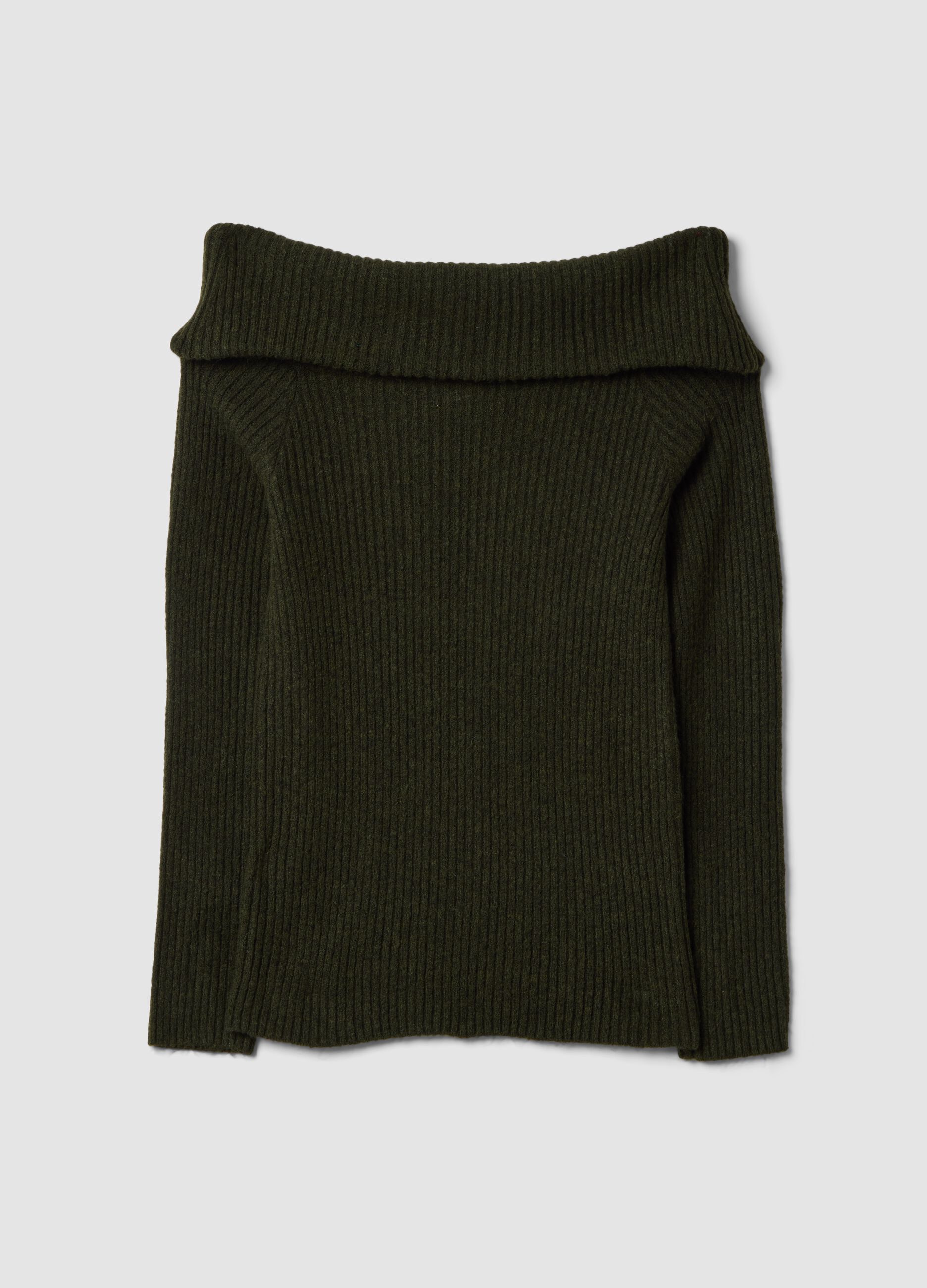 Green fitted stretch-wool boat-neck top