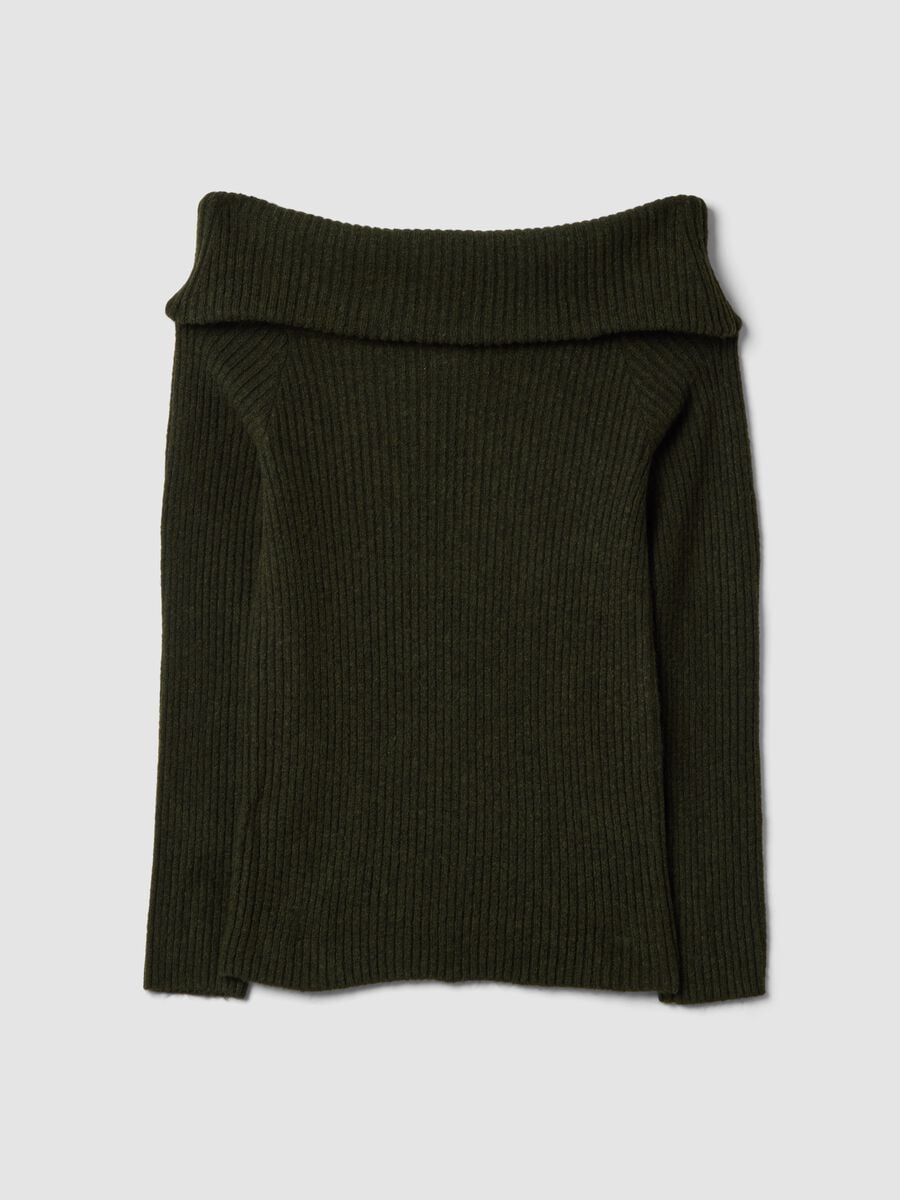 Green fitted stretch-wool boat-neck top_2