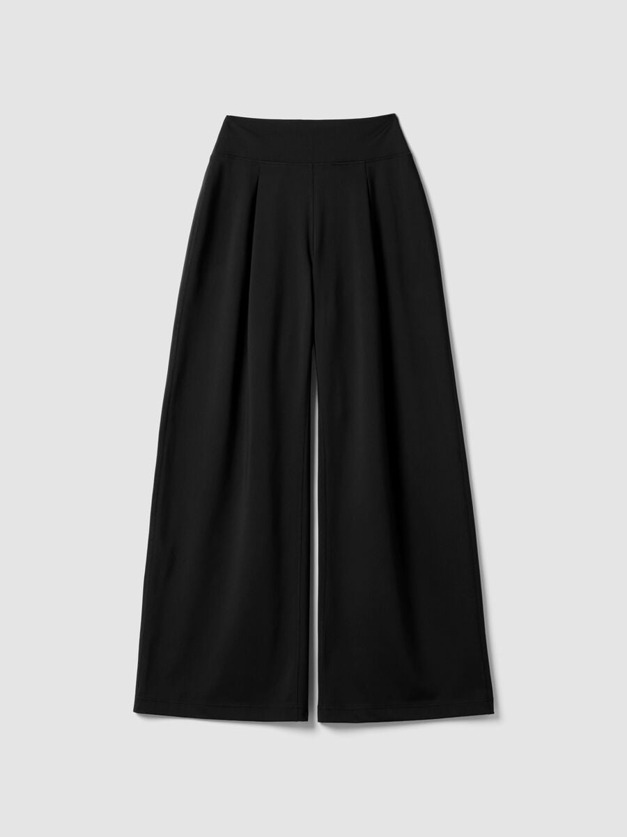 Pantaloni neri in tessuto elasticizzato wide leg_5