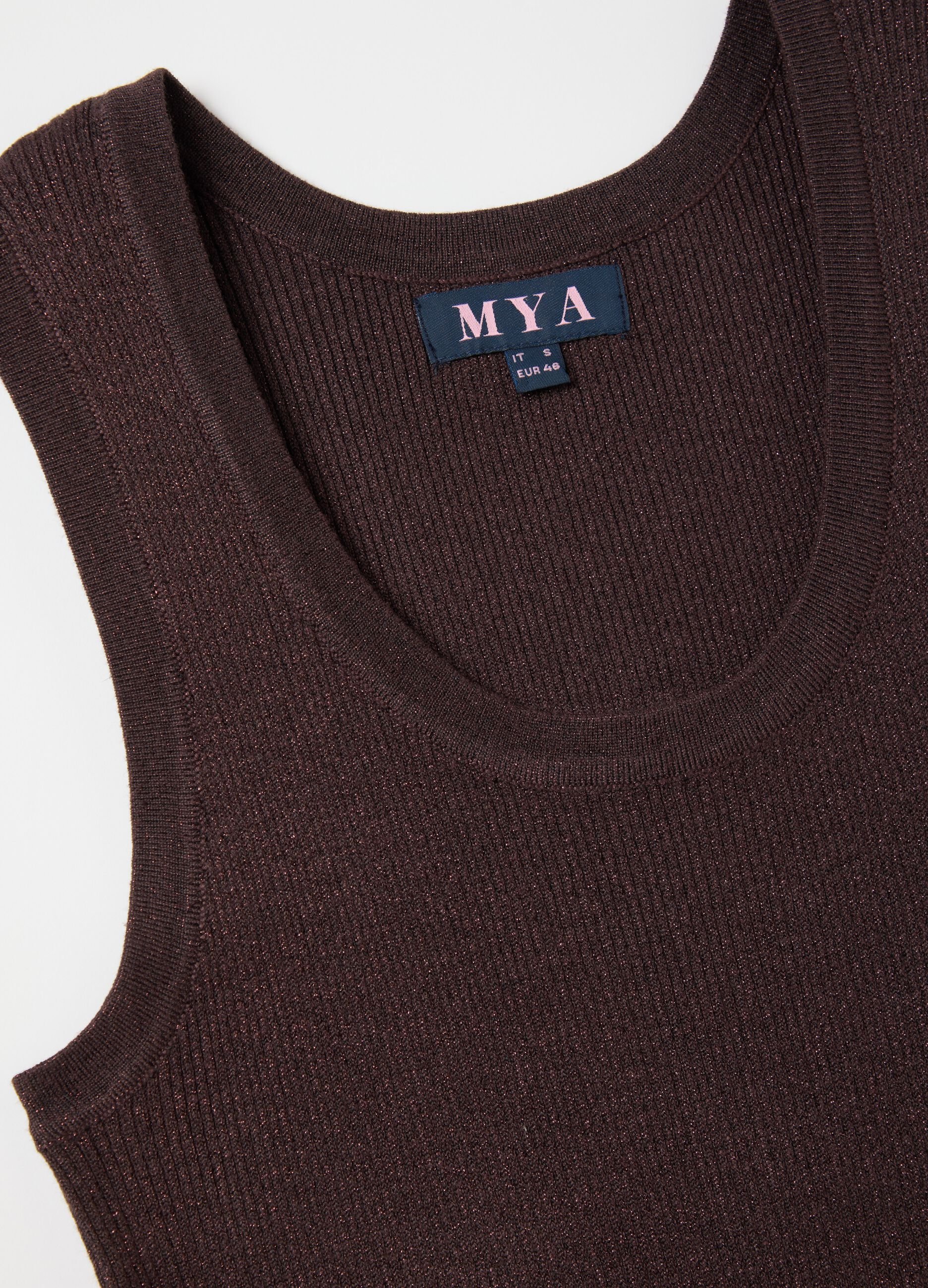 Curvy brown vest top in lurex