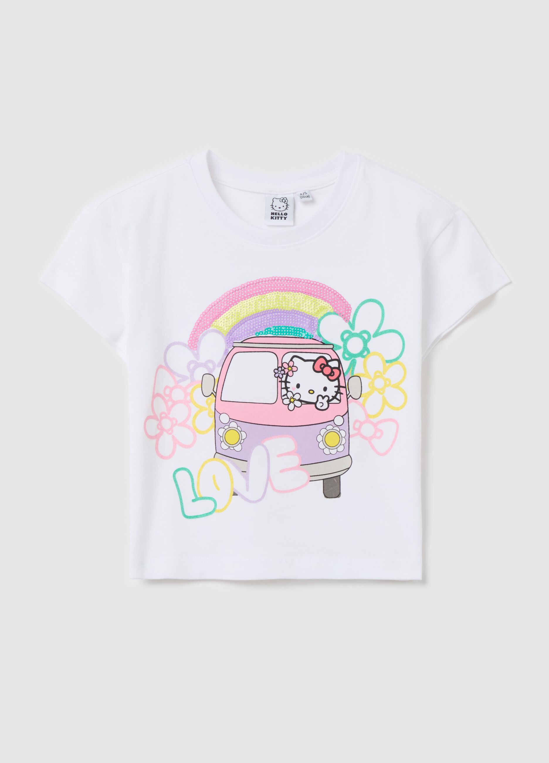 T-shirt con stampa Hello Kitty e paillettes
