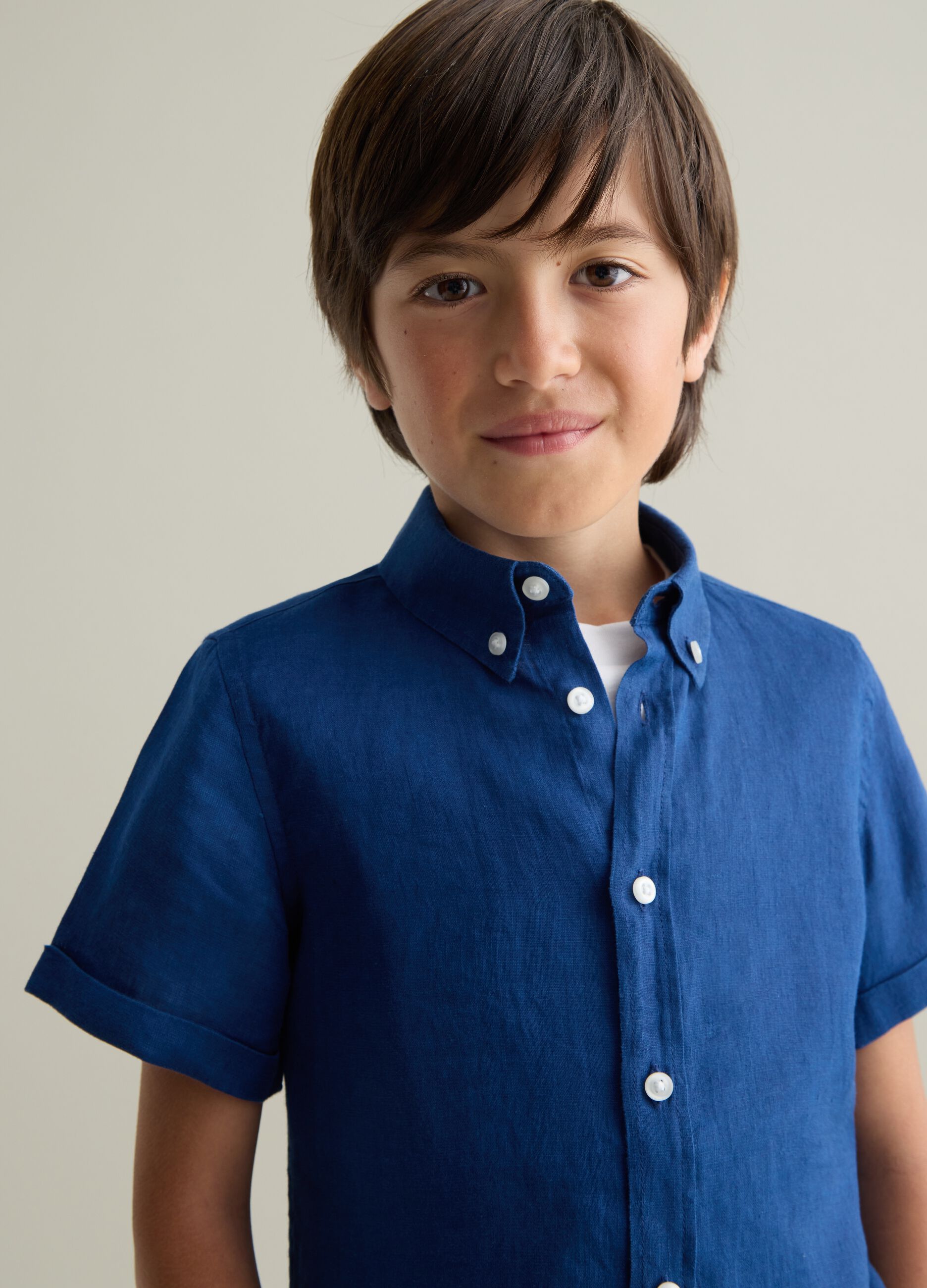 Children's blue pure linen shirt with oversized fit