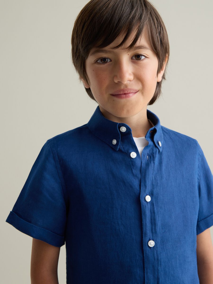 Children's blue pure linen shirt with oversized fit_1