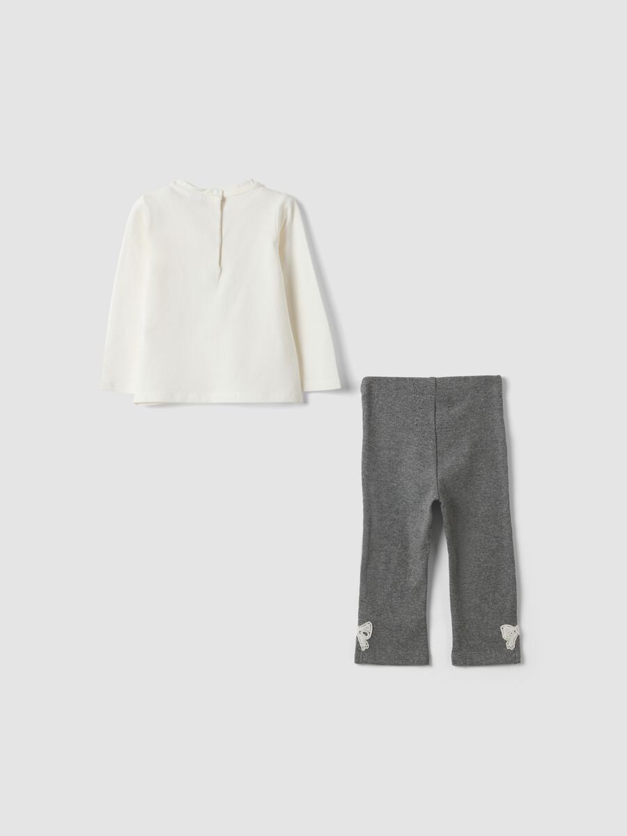 Completo grigio e bianco in cotone e viscosa elasticizzato per bimba_1
