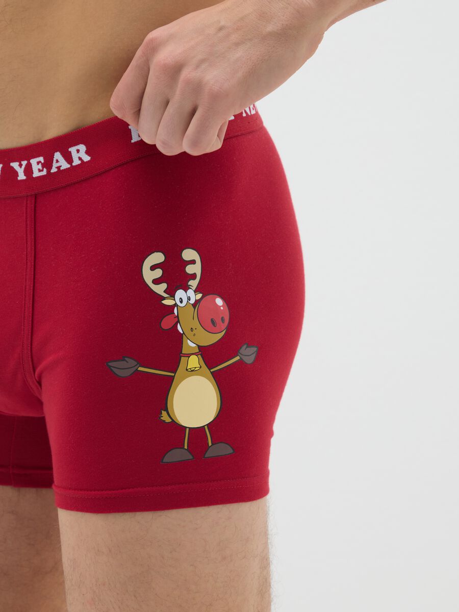 Red regular fit stretch cotton boxer with print_3