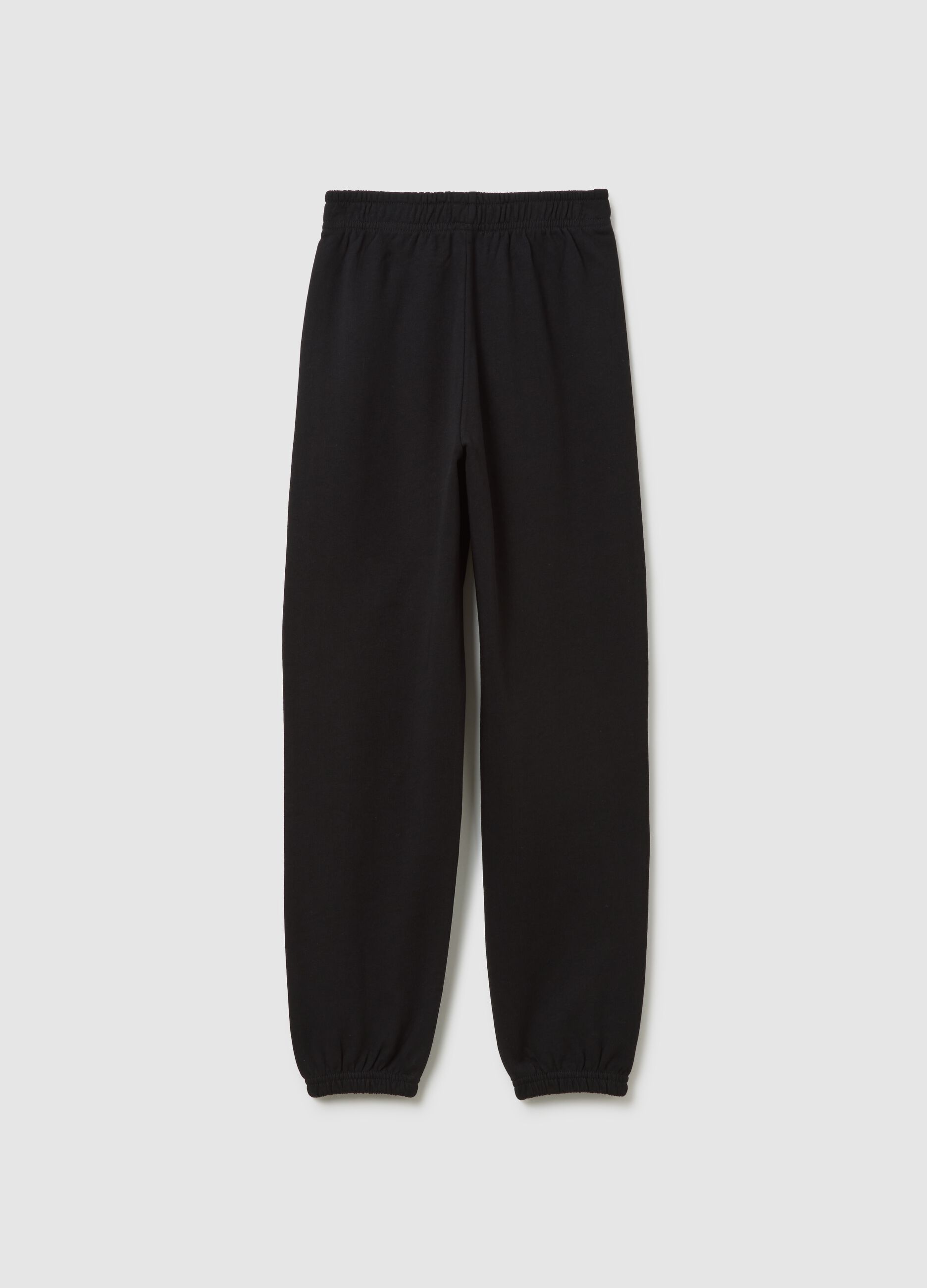 Girls' black cotton jogger trousers regular fit