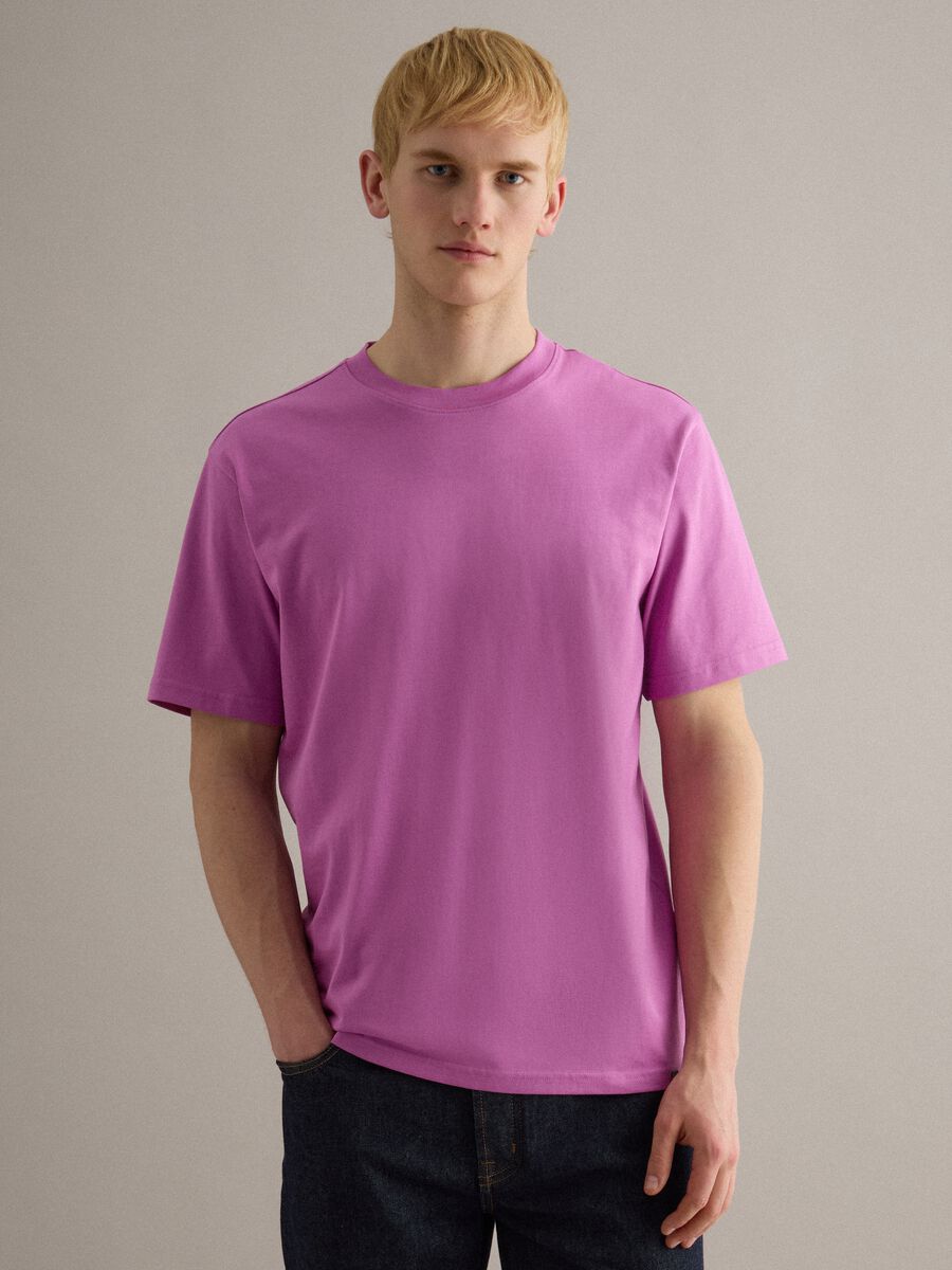 T-shirt girocollo in puro cotone rosa relaxed fit_0