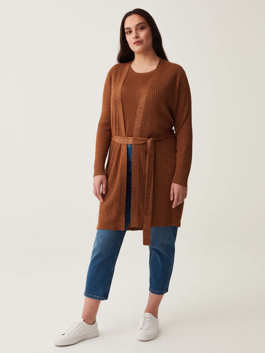 Cardigan lungo a coste piatte in lurex Curvy_0