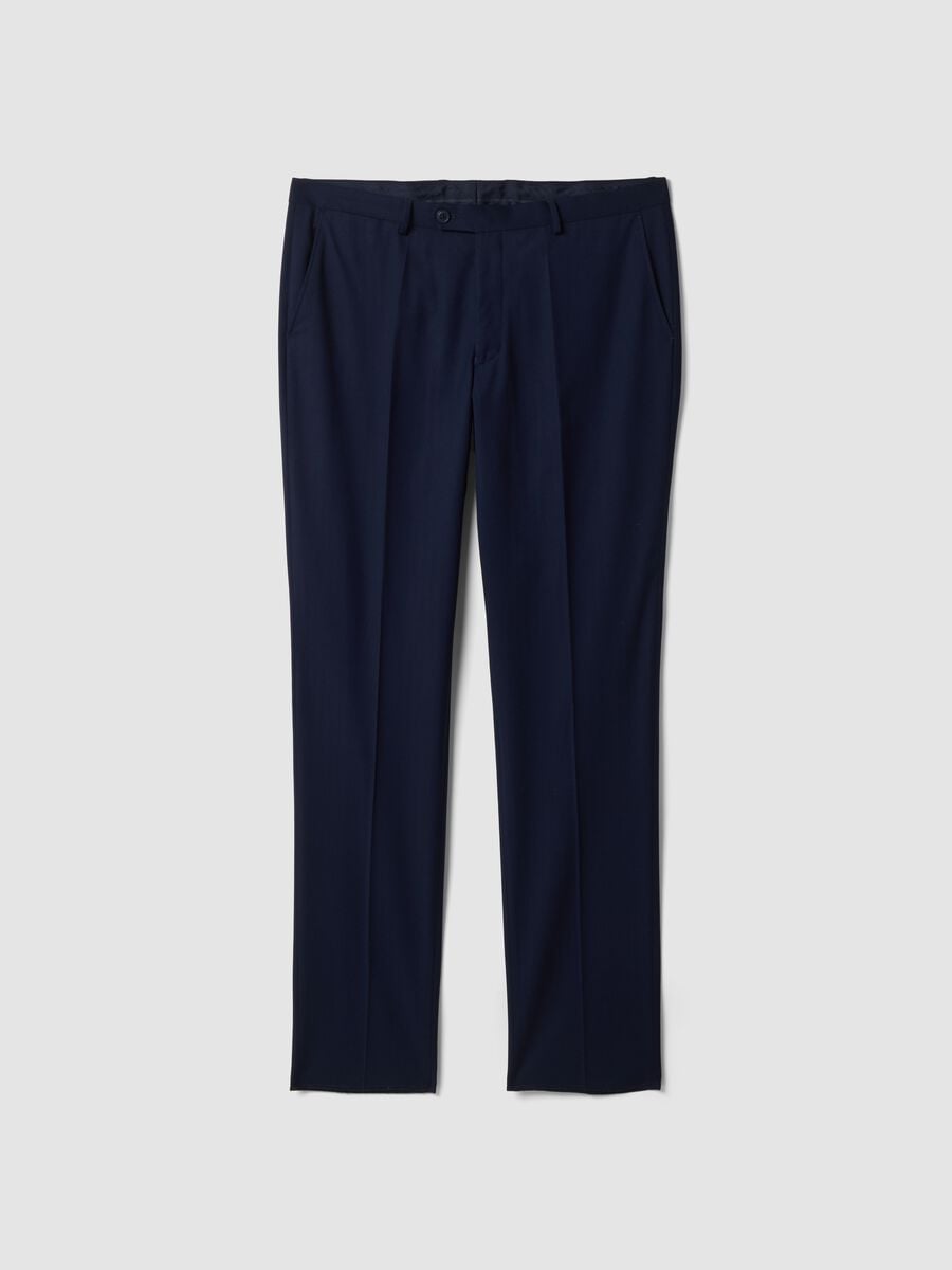 Blue slim-fit stretch viscose trousers_0