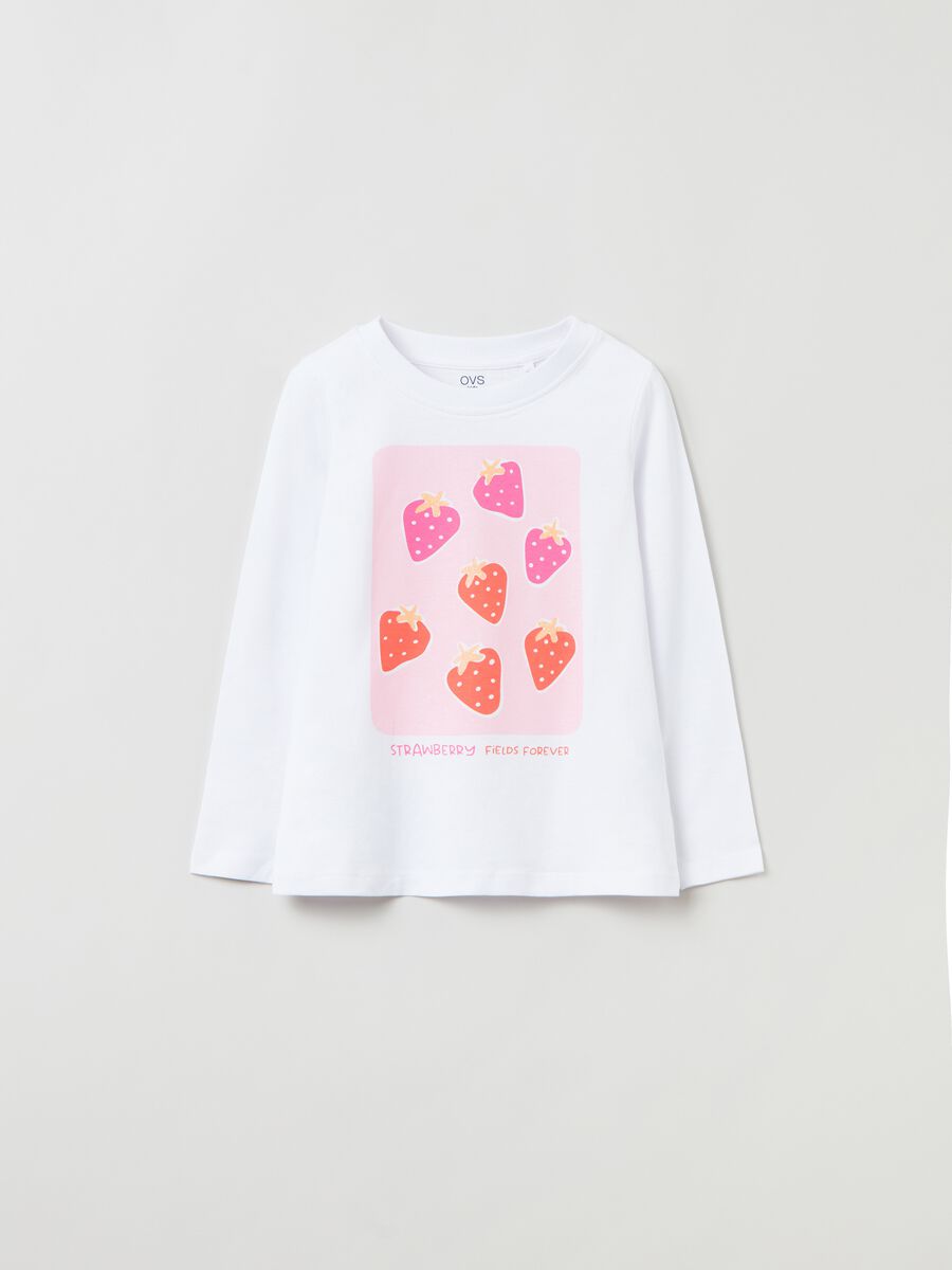 T-shirt with strawberry print and long sleeves_0