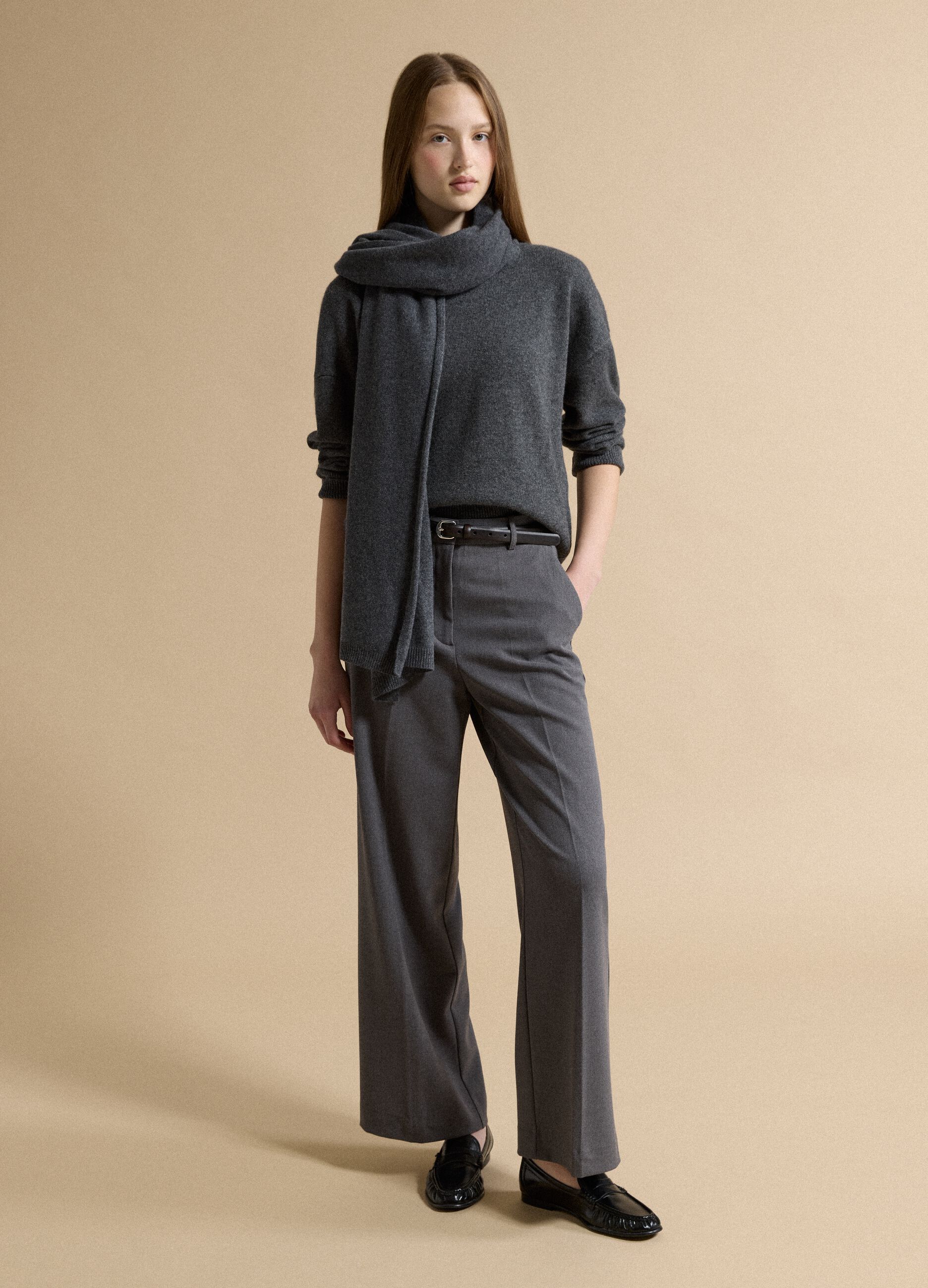 Grey pure cashmere scarf