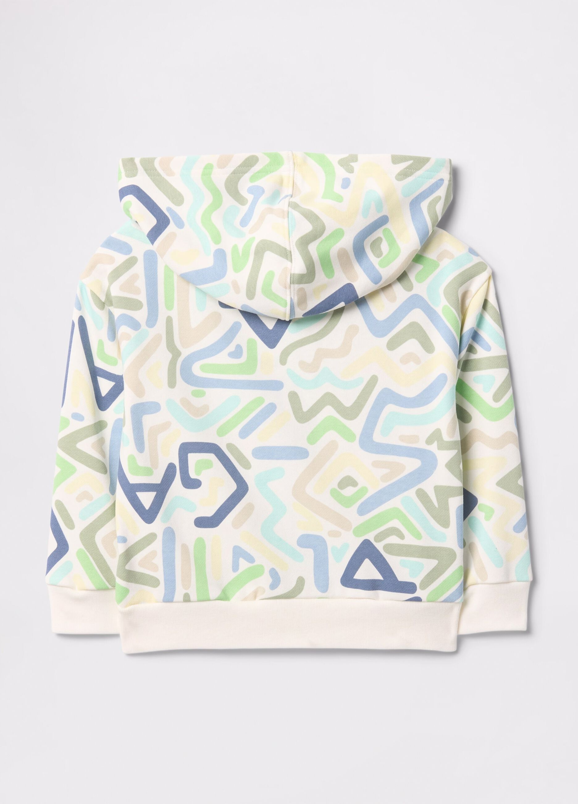 Sweatshirt with hood and geometric print