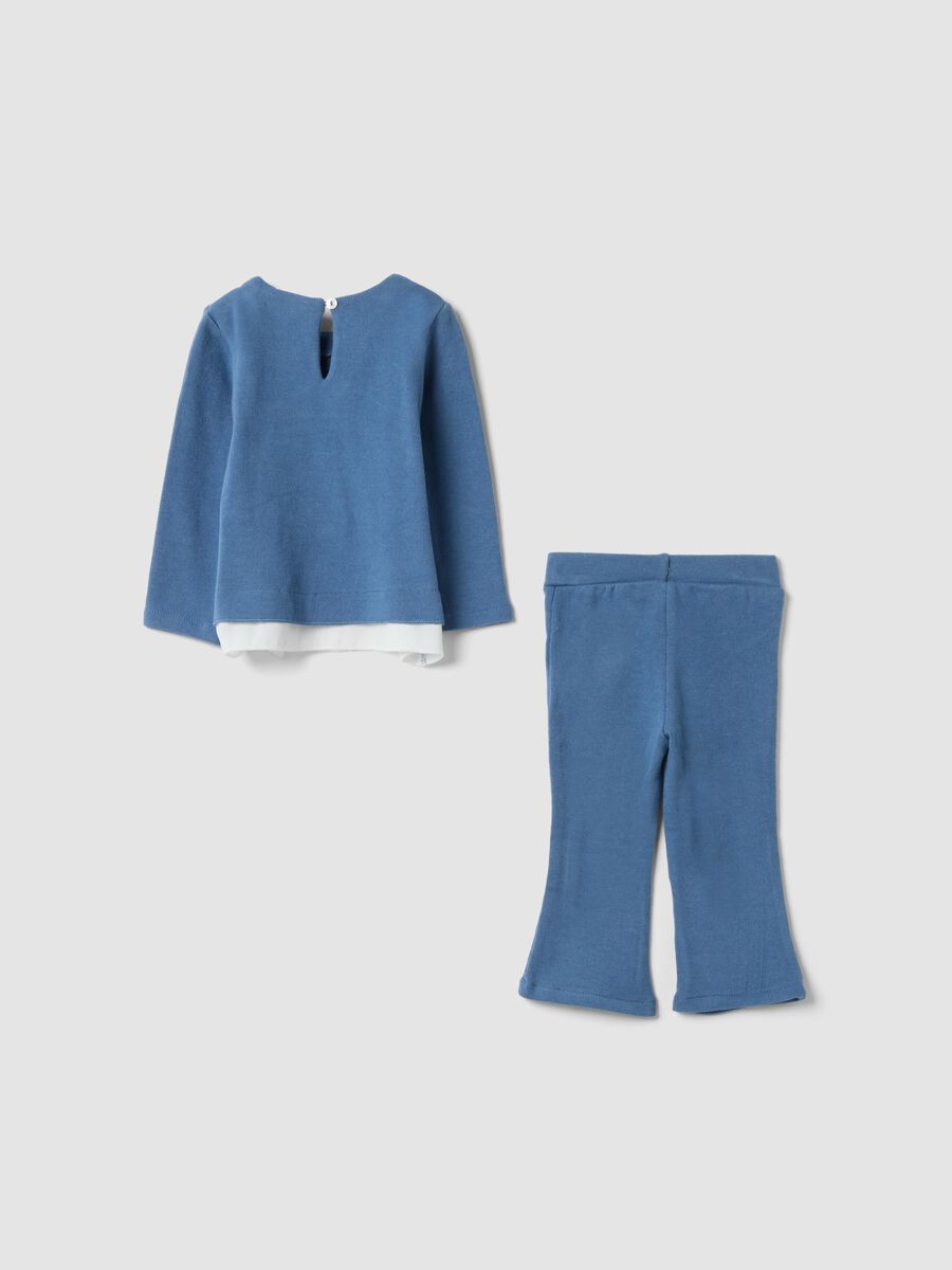 Completo blu in cotone e viscosa elasticizzata con fiocco_1